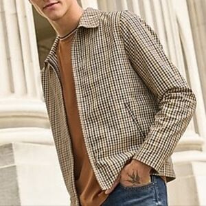 Express Tan and Brown Plaid Nylon Blend Jacket Men's XL Checkered